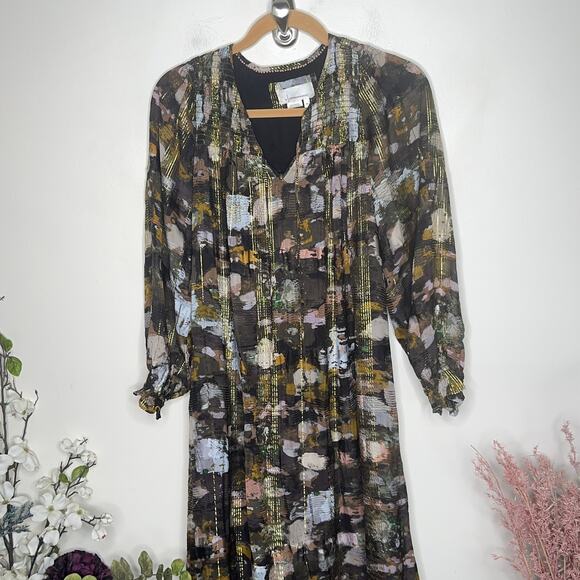 ANTHROPOLOGIE Blair Shimmer Maxi Dress Golden Bronze Brown Multi {KK41} - Picture 4 of 9